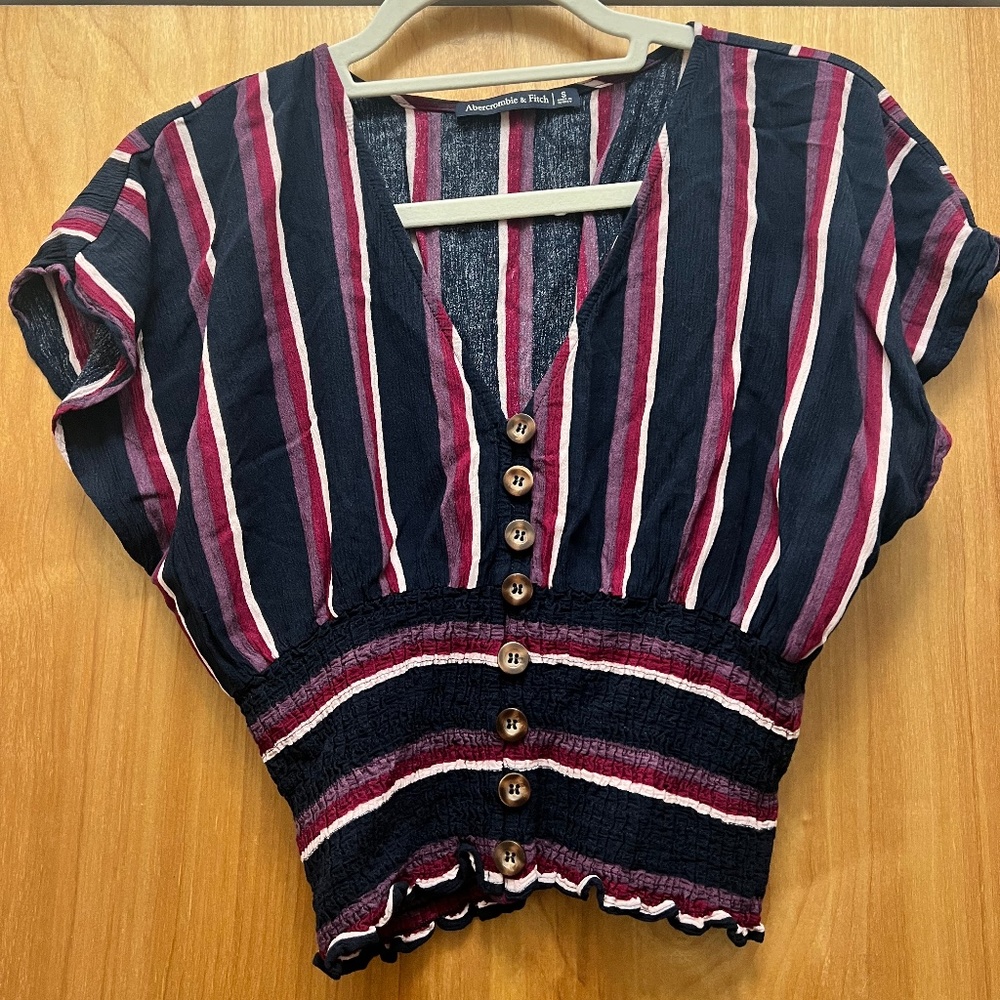 Abercrombie & Fitch A&F Women's Smocked Kimono Top in Navy Blue- Size S